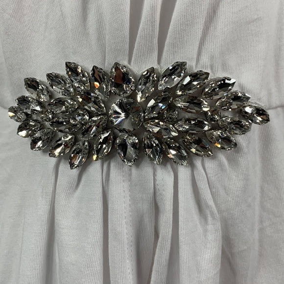 Express Sleeveless White Peplum Top with Rhinestone Waist Embellishment- NWT - Picture 6 of 12